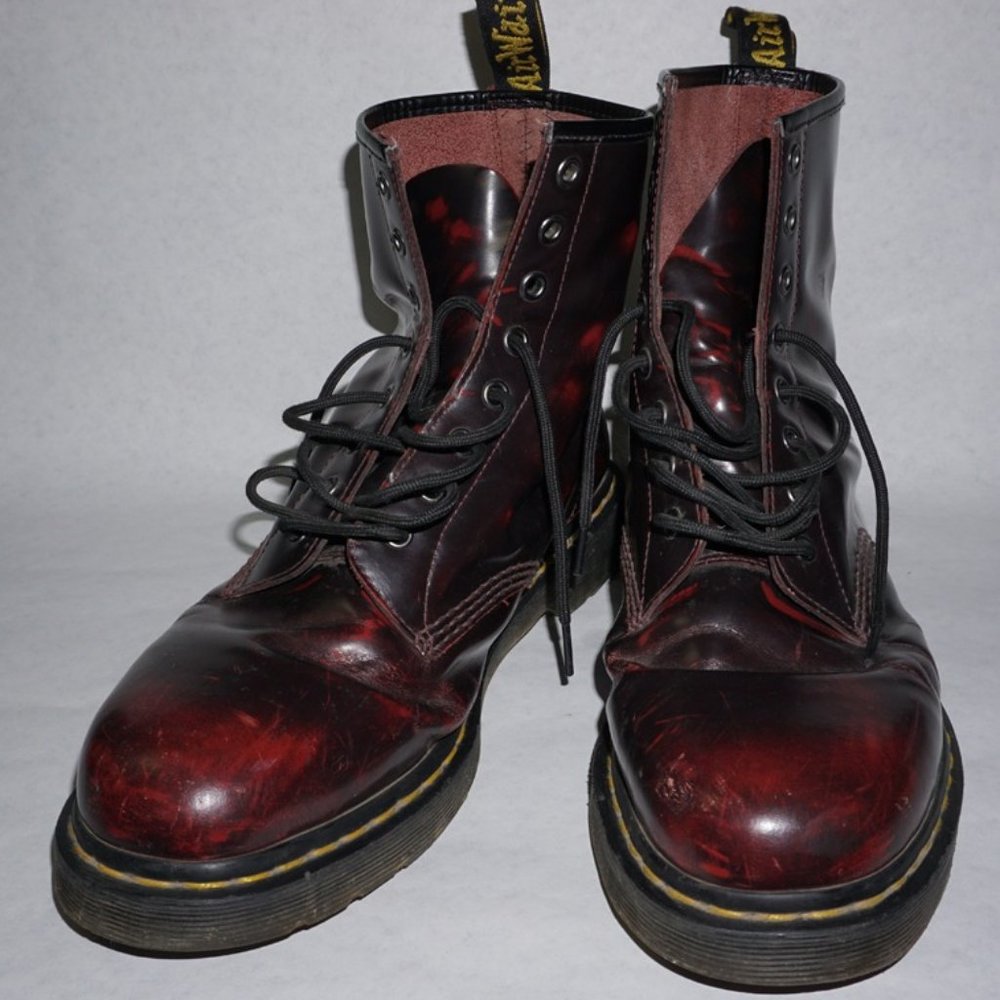 Dr. Martens Cherry Red Black Combat Boots AW004 with Bouncing Soles Mens 13